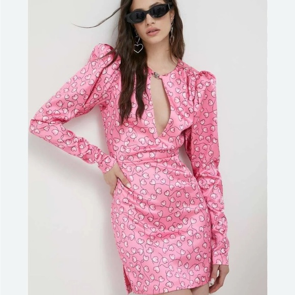 ROTATE BIRGER CHRISTENSEN Heart Satin Mini Dress Bubblegum Pink Womens Size 10 - Picture 1 of 9
